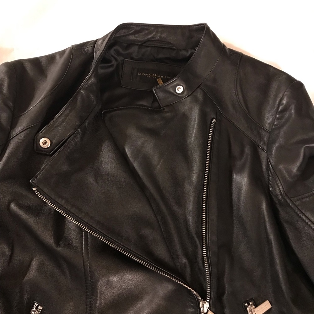 Authentic Donna Karan New York Leather Moto Jacket Black Large - Picture 5 of 16